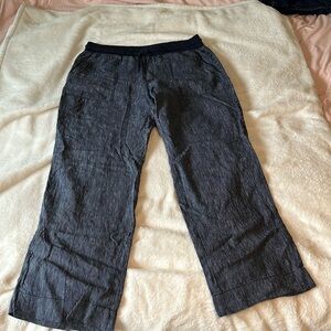 Wide leg linen pants - navy blue with white stripes W14